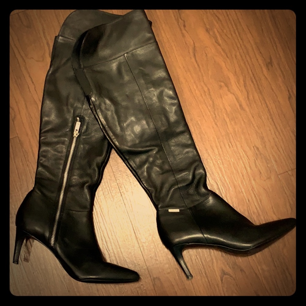 Calvin Klein knee high leather boots - size 6